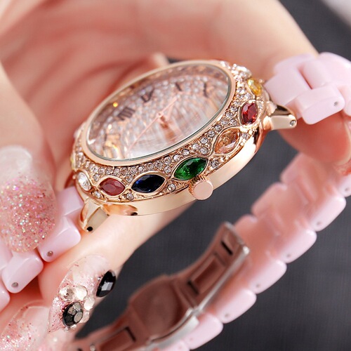 Trendy brand Masali new style ceramic watch strap for women, fashionable, durable, light and luxurious, colorful full of diamonds, personalized watch
