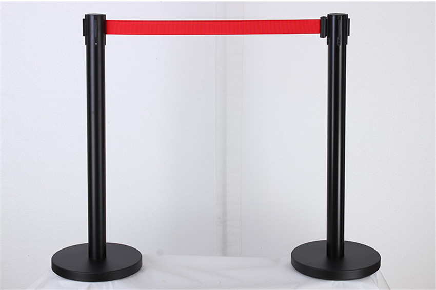 5米黑色铁烤漆伸缩隔离带栏杆座 售票处伸缩隔离带 食堂排队栏杆-阿里巴巴
