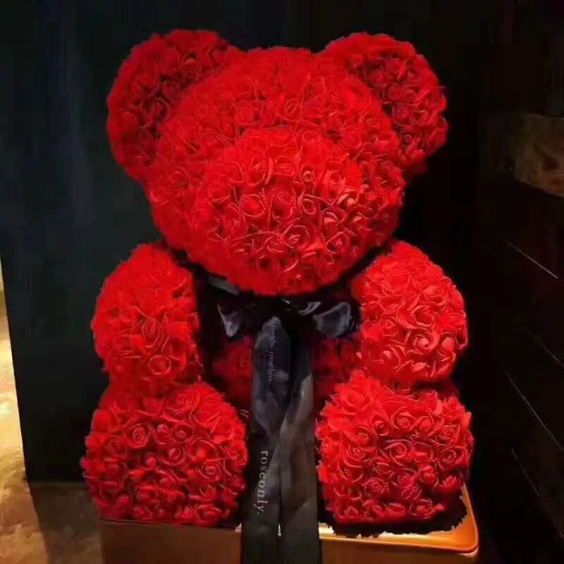 Rose bear foam eternal roses, decorative teddy gift, foam‑rose bear, sizes 23×16–70×55 cm