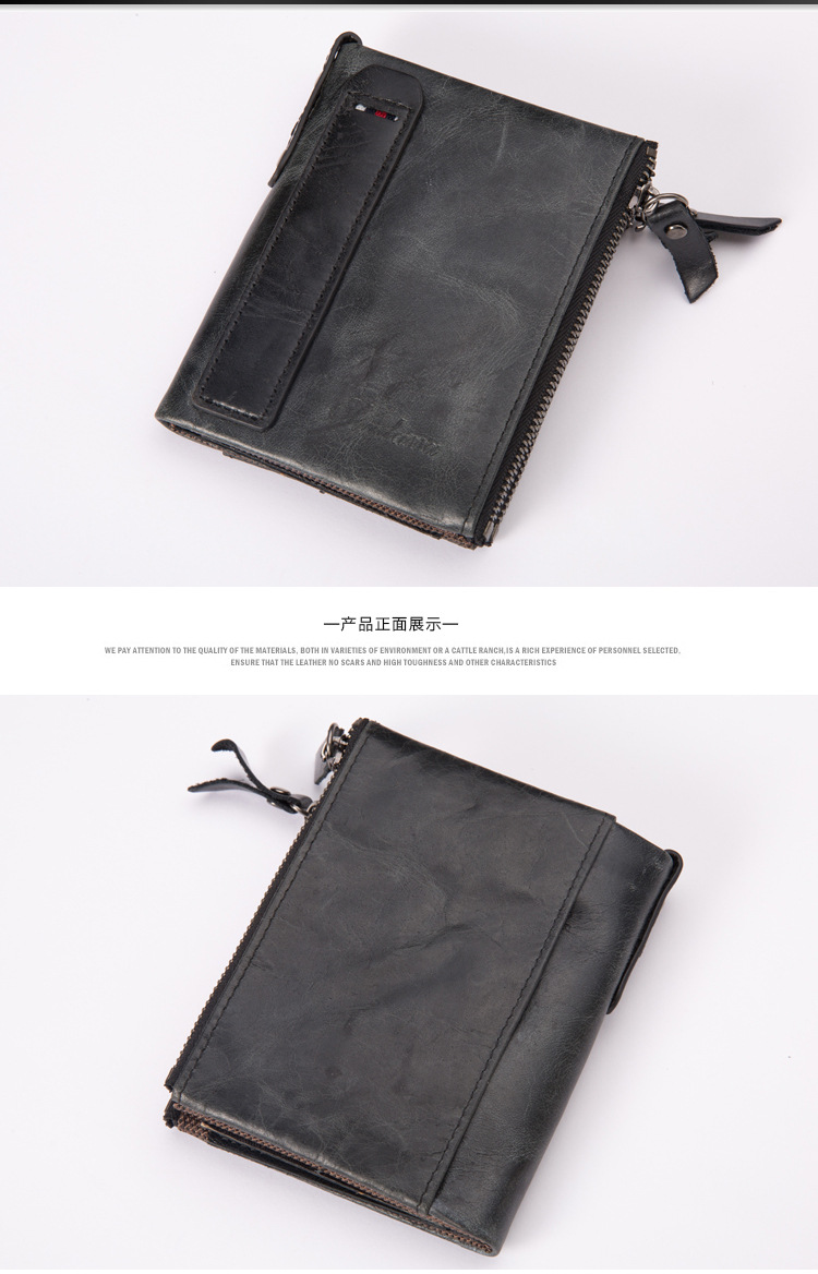 Pu Leather Double Zipper Retro Wallet display picture 5