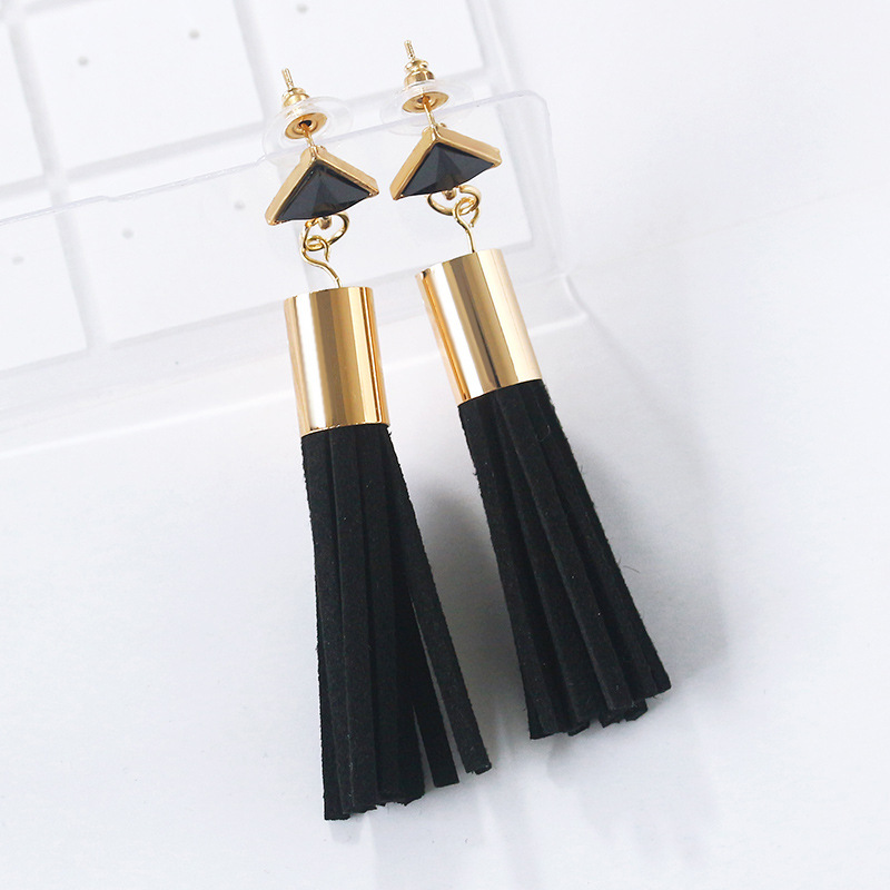 Metal Geometric Triangle Dripping Vintage Leather Tassel Earrings display picture 3