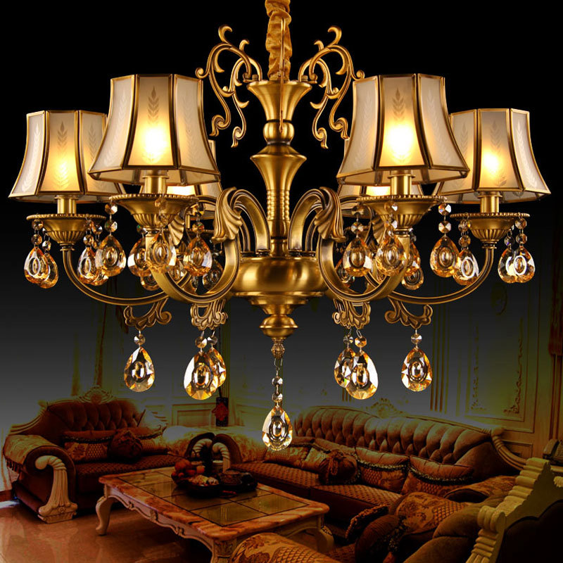 阿灯欧美式全铜水晶吊灯饰复古客厅地中海餐厅卧室6头吊灯罩9282