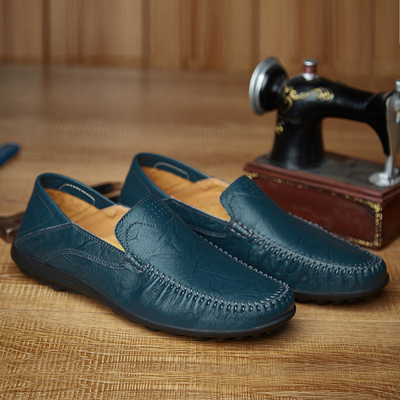 春夏豆豆鞋透氣男鞋 真皮休閑套腳懶人鞋軟底駕車鞋縫制單鞋 壹件