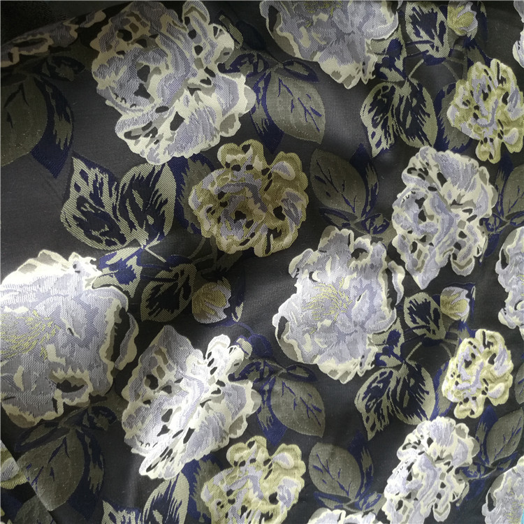 水墨画牡坍图案梭织色织提花面料适用于服装装饰