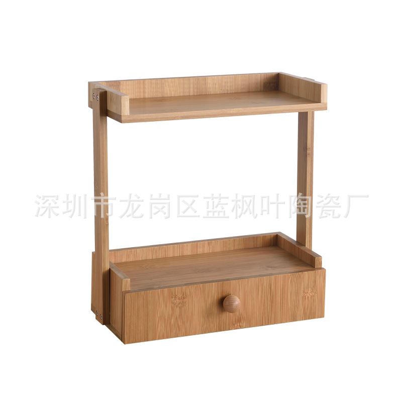 跨境供应厨房用品时尚简约家居竹木收纳架抽屉式多功能置物架
