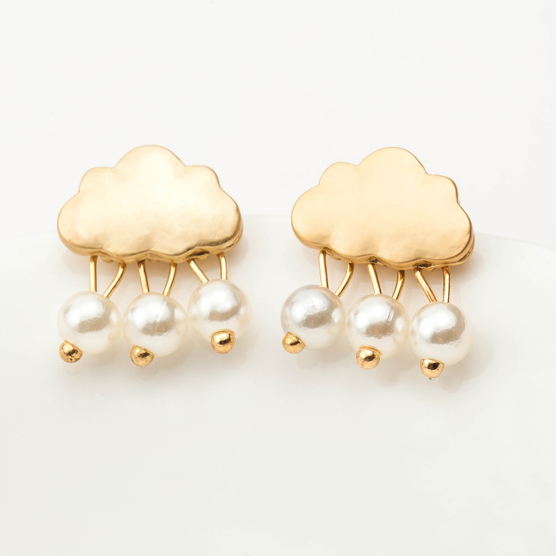 Sweet Pearl Cloud Dunkle Wolke Ohrringe Vergoldetes Silber Glattes Wetter Wasser Tropfen Regentropfen Ohrringe Hersteller Großhandel display picture 2