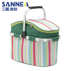 Amazon Aluminum Striped Handheld Shopping Basket Oxford Cloth Insulated Picnic Basket Outdoor Picnic Bag