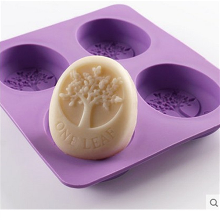 硅胶蛋糕模 4孔椭圆树形手工模具 加厚版幸福树模具出皂90-100克