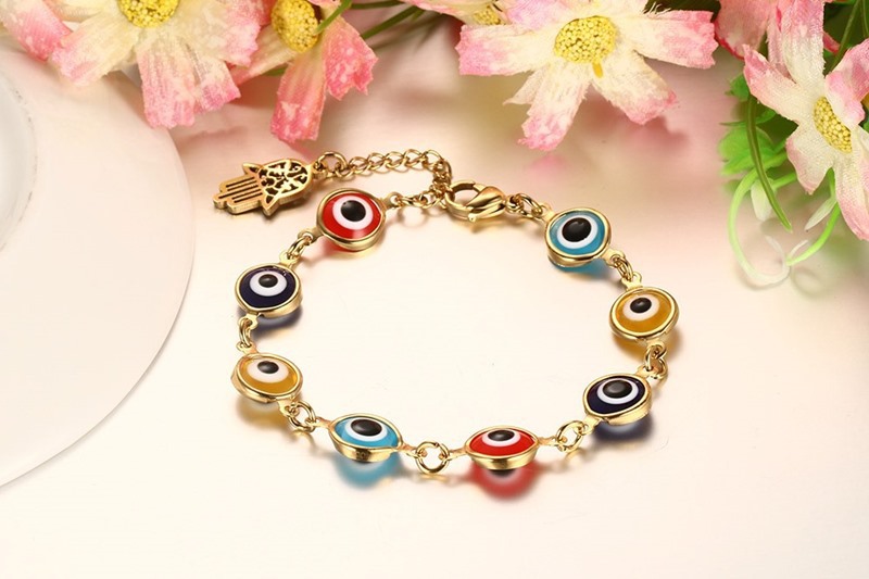 201 Stainless Steel Fashion Polishing Plating Hand Of Fatima Eye Bracelets display picture 1