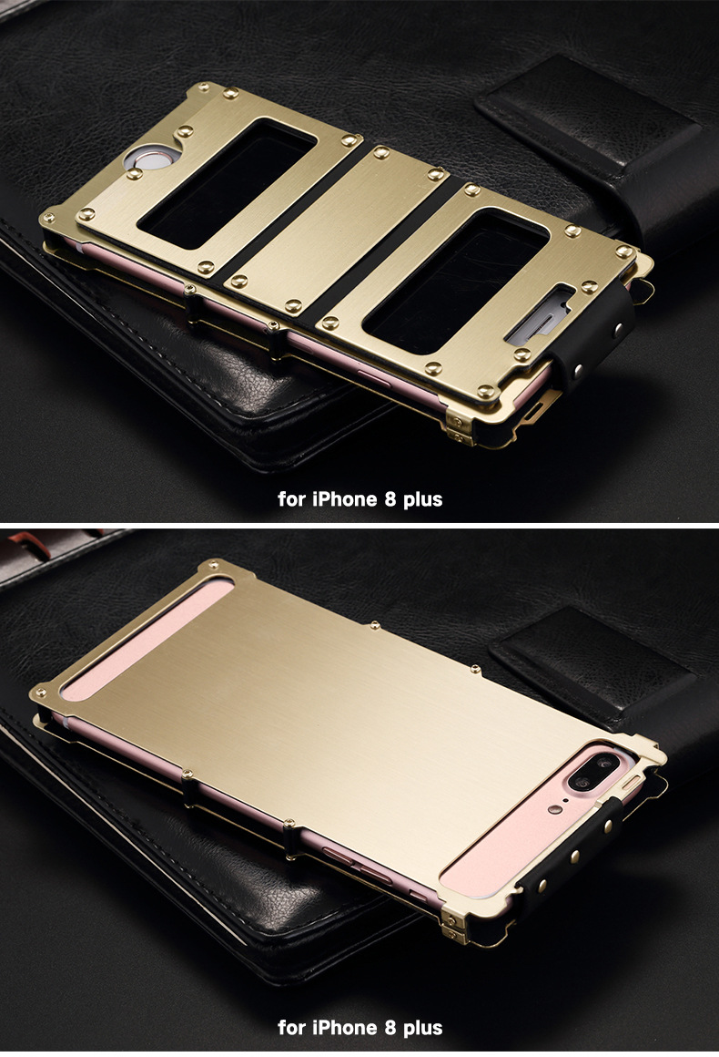 Armor King Iron Man Stainless Steel Dual Window Rivet Leather 360° Flip Case Cover for Apple iPhone 8 Plus & iPhone 8