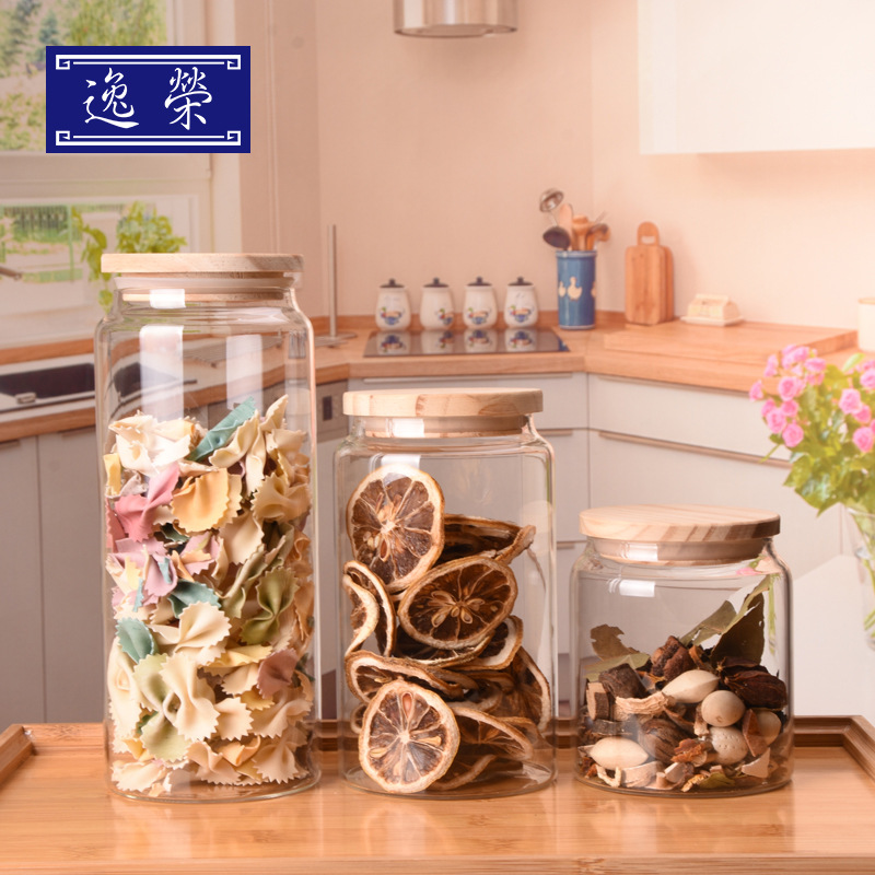 創意新品松木蓋高硼矽儲物罐花茶幹果糖果罐家居日常收納密封罐
