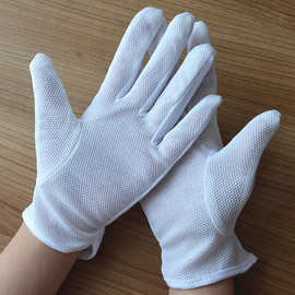 工厂直销棉毛点胶白色礼仪工作手套 胶粒点塑检查作业手套