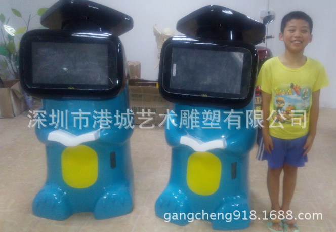 游戏机玻璃钢外壳加工 餐厅送餐美女触屏智能机器人加工雕塑