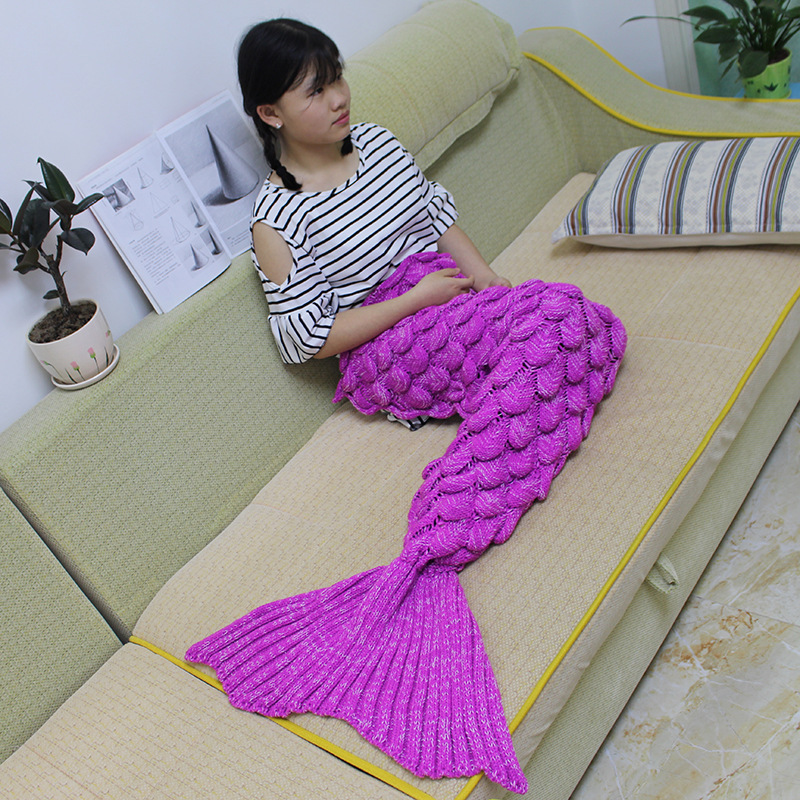 現貨爆款美人魚毯子魚鱗沙發針織蓋毯兒童魚尾巴毯廠家批發