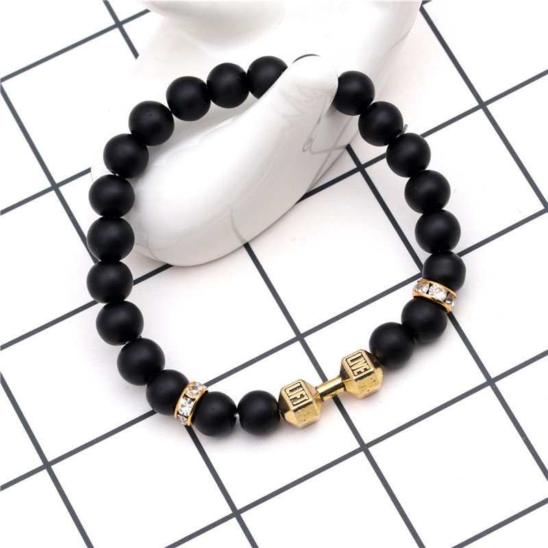 Matte Black Frosted Stone Bracelet Beads 8mm Stretch Natural Stone Dumbbell Bracelet Bracelet Bracelet Wholesale display picture 5