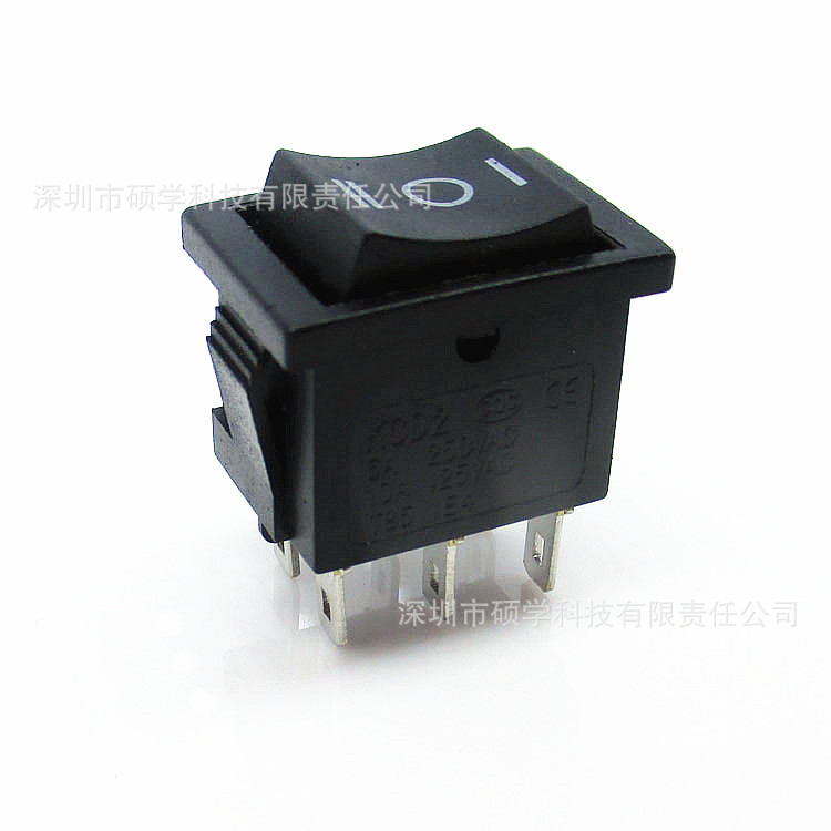 供应 环保全黑船型开关六脚三档21*15mm翘板开关UL VDE KC认证