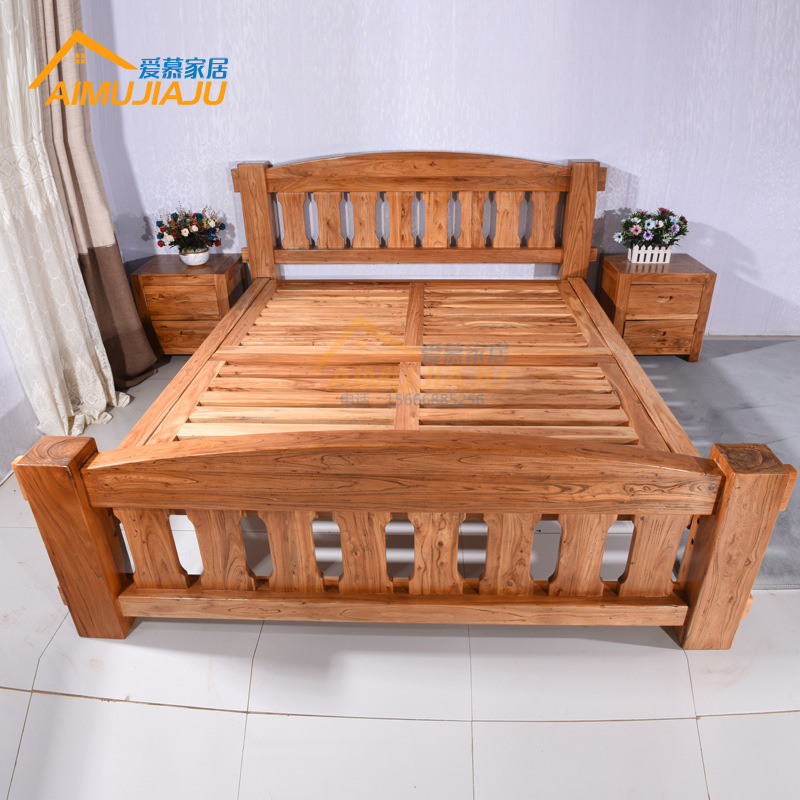 Chinese style All solid wood Tenon Old elm wood bed 1.8 Chinese style Solid wood bed Manufactor Direct selling
