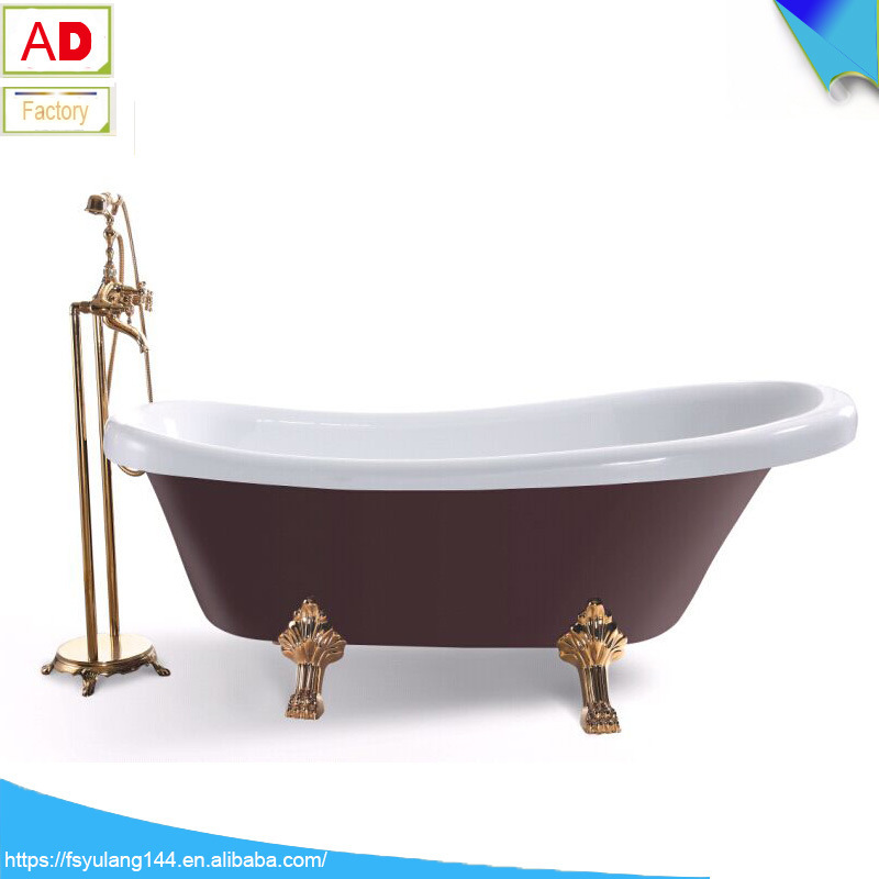 Foshan Bathtub Guifei Bathtub 1.4 m Independent Cat's Feet Acrylic Bathtub Red Golden Feet Soaking Bath