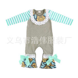 欧美婴幼儿丝带蝴蝶结连身衣 爬服 外贸热销款宝宝波点连身衣裤