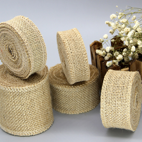 Factory direct sales of various sizes DIY handmade Christmas wedding craft lace linen rolls solid color 2m ribbon