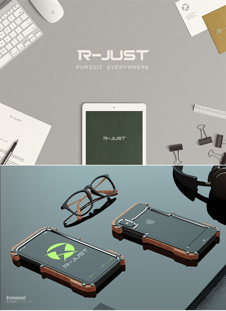 R-Just IRONWOOD Light Slim Timber Aluminum Metal Wood Bumper Case Cover for Apple iPhone X