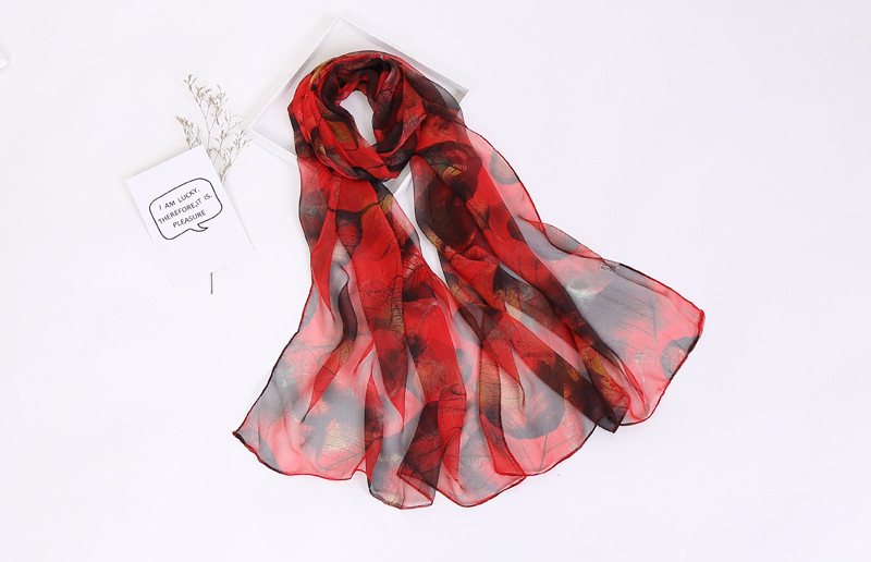 Daily Occasion Georgette Material Women's Elegant Color Block Flower Georgette Silk Scarves