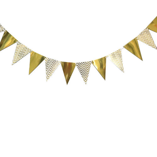 Holiday party decoration supplies New Year wedding room children's room birthday pull flag banner golden triangular flag decorative bunting