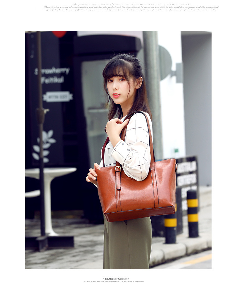 Wind oil wax handbag, patent leather glossy tote trendy versatile women's one shoulder bag, simple and large bag_voghion.com