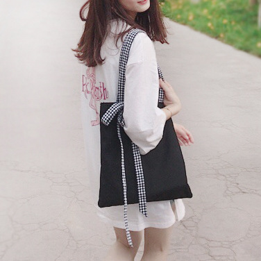 Nuevo ins estilo coreano puro negro a cuadros arco bolso de hombro estilo universitario estudiante universitario clase bolso de mano