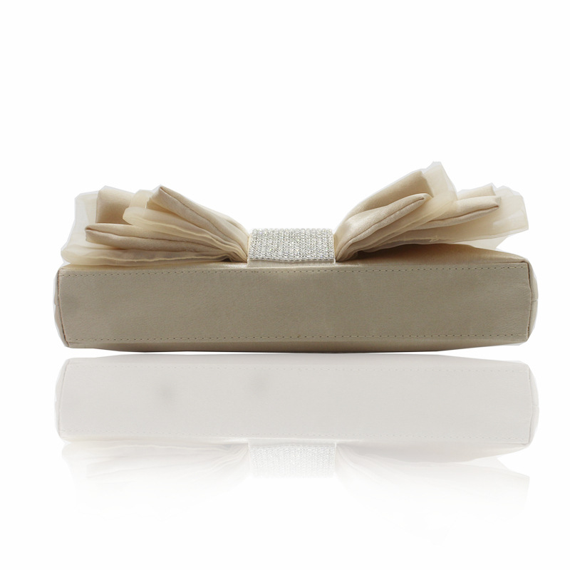 Túi clutch dạ tiệc satin nơ xếp ly đính kim cương – kèm dây đeo chéo — Màu đỏ, Màu đen, Màu Sâm panh, Màu bạc chi tiết 18