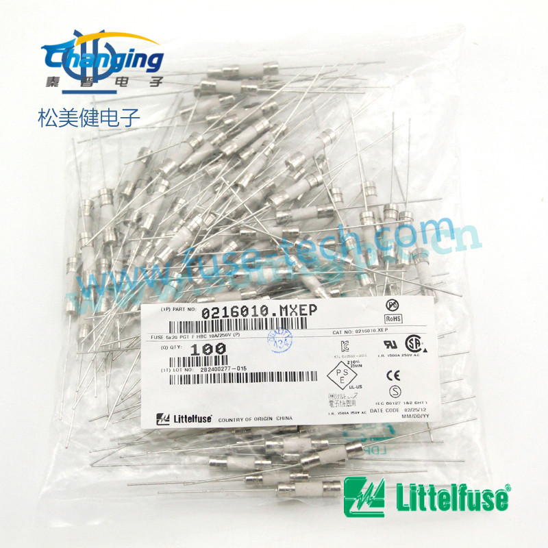 陶瓷管保险丝10A  250V 陶瓷材质 0216010.MXEP 带引脚力特保险管