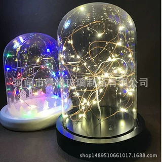 带灯玻璃罩led工艺品玻璃钟罩许愿灯瓶永生花玻璃罩ins摆件吹制