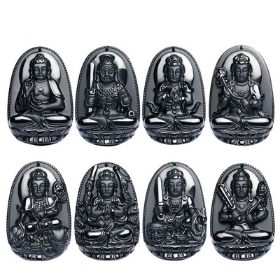 仿黑曜石吊坠男女十二生肖本命佛大日如来文殊不动明王菩萨项链|ru