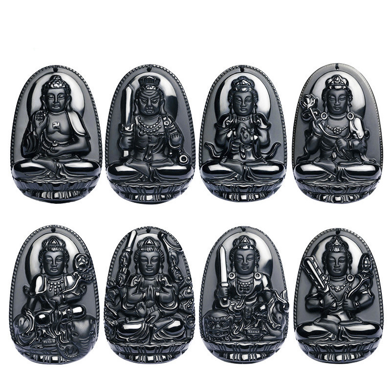 仿黑曜石吊坠男女十二生肖本命佛大日如来文殊不动明王菩萨项链|ru