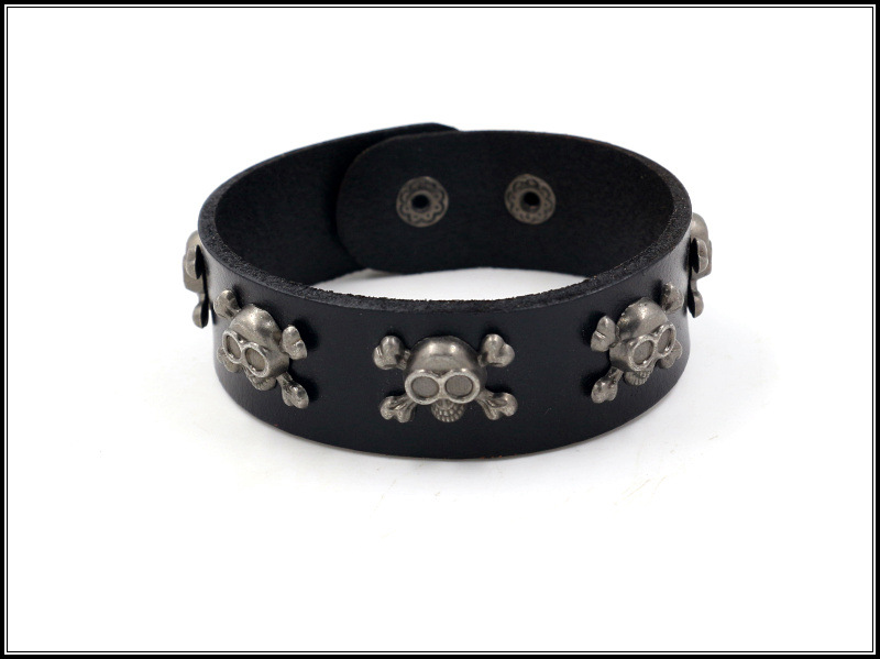 1 Piece Fashion Skull Pu Leather Alloy Men's Bangle display picture 3