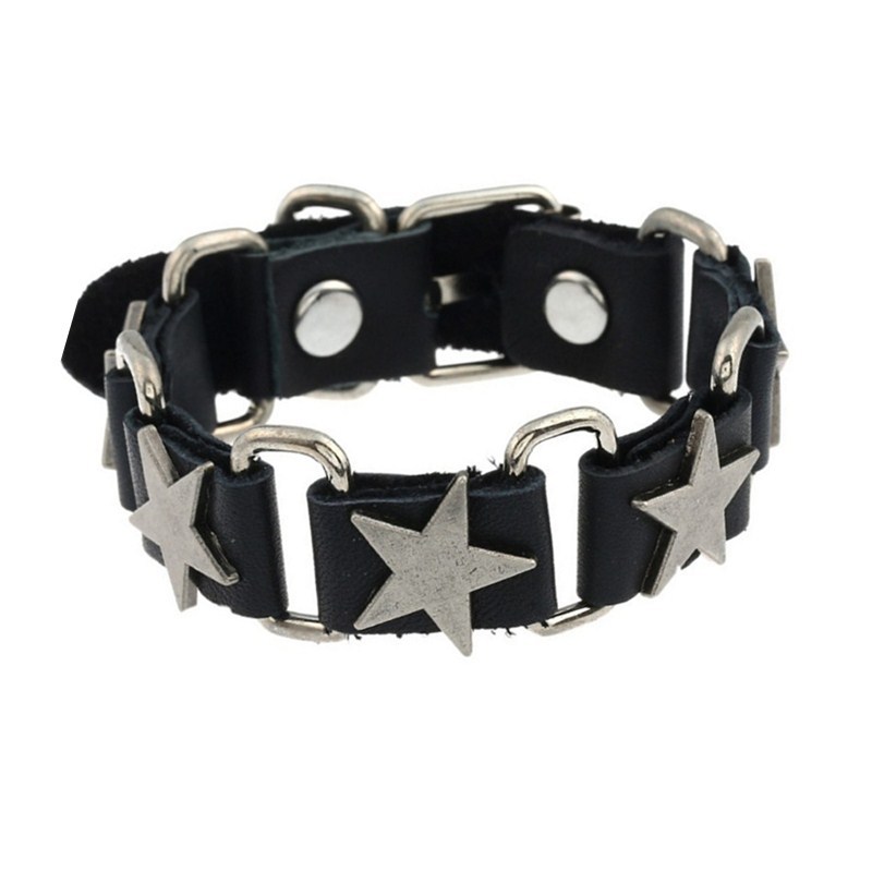 30g Weight Bracelets Classification Hip-Hop Pentagram Alloy Leather Iron Men'S Bracelets Men Cord & Leather Bracelets