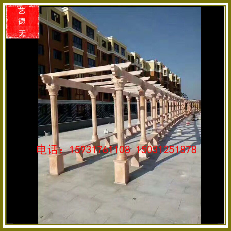 石亭子长廊  晚霞红大理石走廊 曲阳雕刻厂家批发|ms