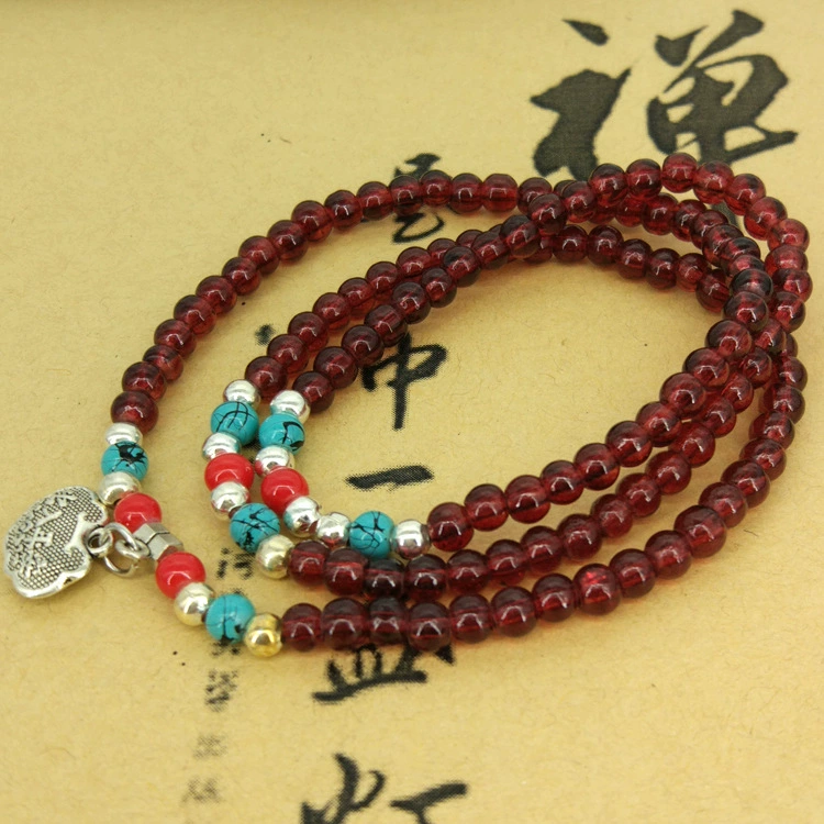 Imitation Garnet Bead Bracelet, Glass-Painted Beads, 4 mm and 6 mm, Single or Triple Wrap