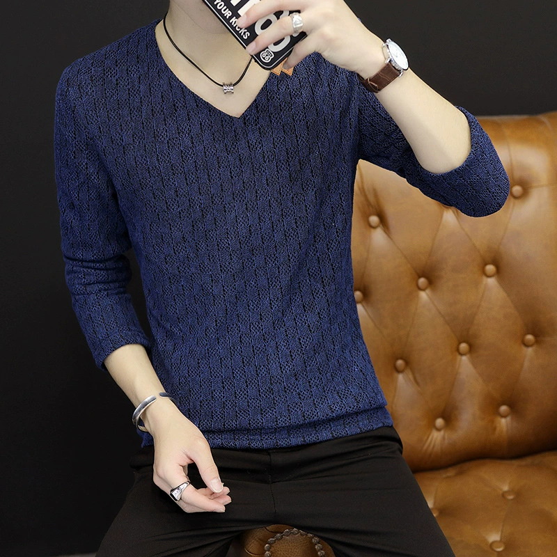 Поставка внешней торговли 2021, осенняя новая футболка с длинными рукавами, мужские и Подростковые студенты, Корейская тонкая нижняя рубашка с V-образным вырезом