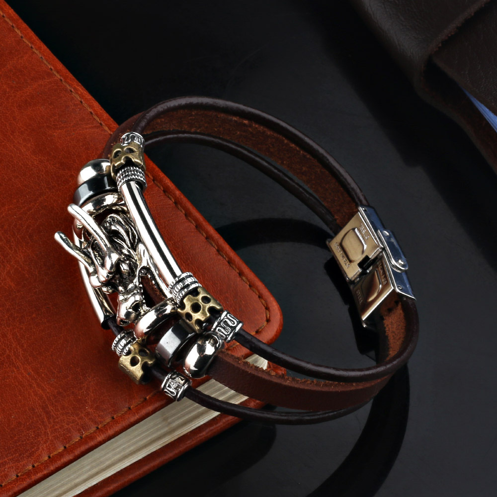 Dragon head bracelet alloy leather Korea...