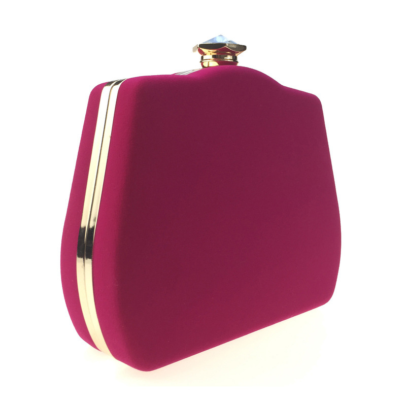 Túi clutch nữ dạ tiệc nhung hình quả bầu đính đá hộp cứng kèm dây xích — Màu đỏ, Màu đỏ rượu, Màu tím, Màu xanh lam chi tiết 6