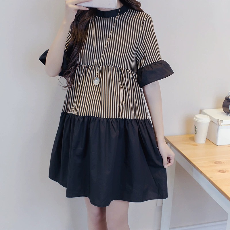 2017 мода летние платья материнства элегантный леди платье материнства щедрый вертикальные полосы платье Топ с коротким рукавом Свободные