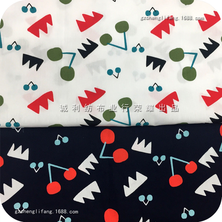 全棉平纹无弹印花 男女装衬衫印花面料 抽象樱桃 春夏裙子印花布