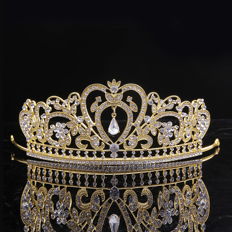 Women'S Gender Plating Design Fashion Style Fashion Water Droplets Crown Flower Alloy Rhinestone Plating Crown 1 Piece