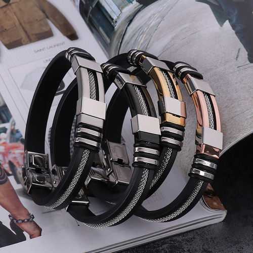 silicone titanium steel bracelet popular fashion men's jewelry   adjustable