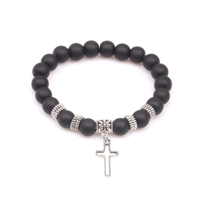 Yoga Beads Energy Natural Stone Bracelet Frosted Stone Volcanic Stone Cross Bracelet display picture 5