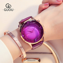 香港GUOU古歐手表潮流時尚簡約星空鑽石面外貿大表盤女士手表