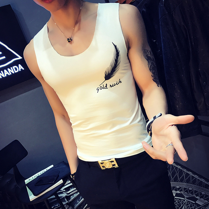 厂家直销便宜男士背心男夏季潮韩版印花跨栏弹力健身运动打底小衫