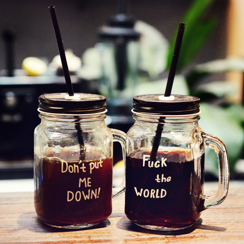 方形带把手梅森瓶 450ml高品质玻璃瓶 食品级无铅