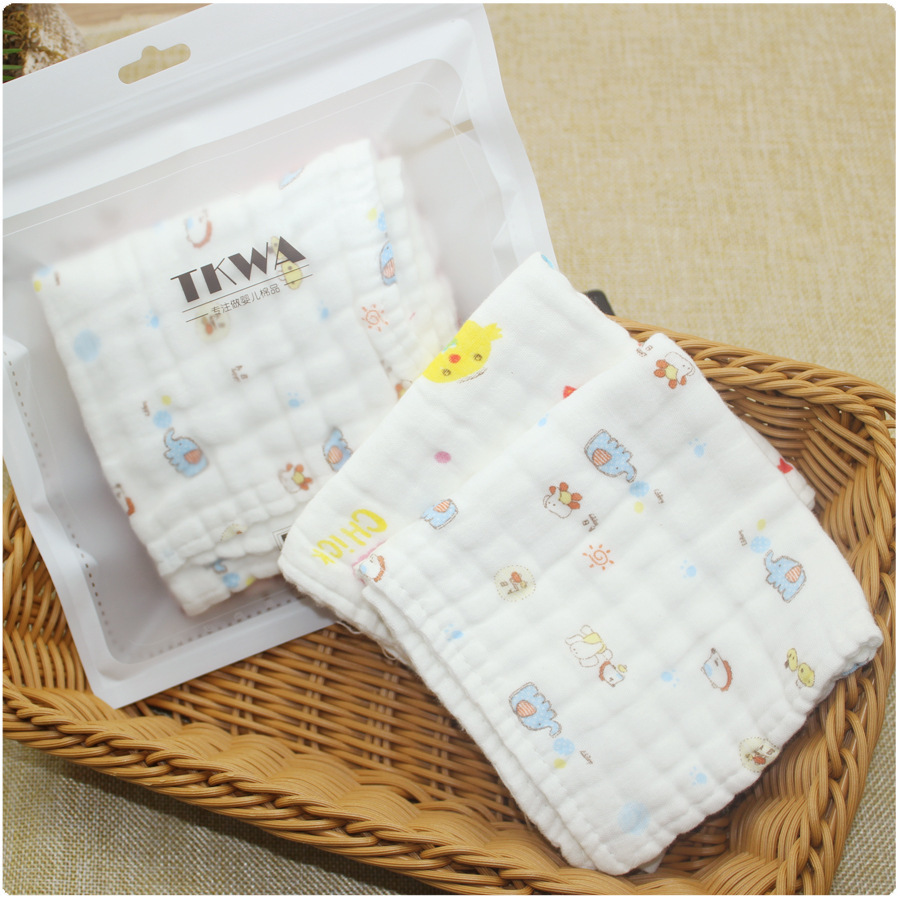 tootpaly 6层纱布泡泡水洗��巾 宝宝口水巾婴儿洗脸洗脚巾2条装
